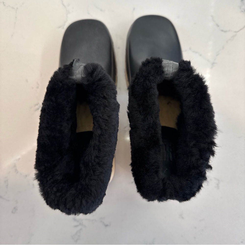 New MIA Clogs ‘Josi’ Women's Black Leather Boots with Sheep Fur Lining wood heel - Picture 5 of 11